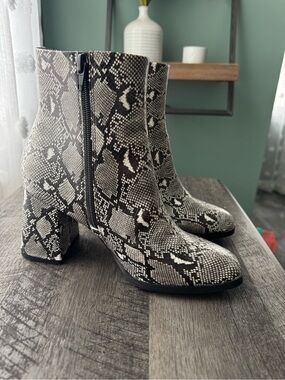 Madden Girl Snake-Print Ankle Boots - Black & Gray